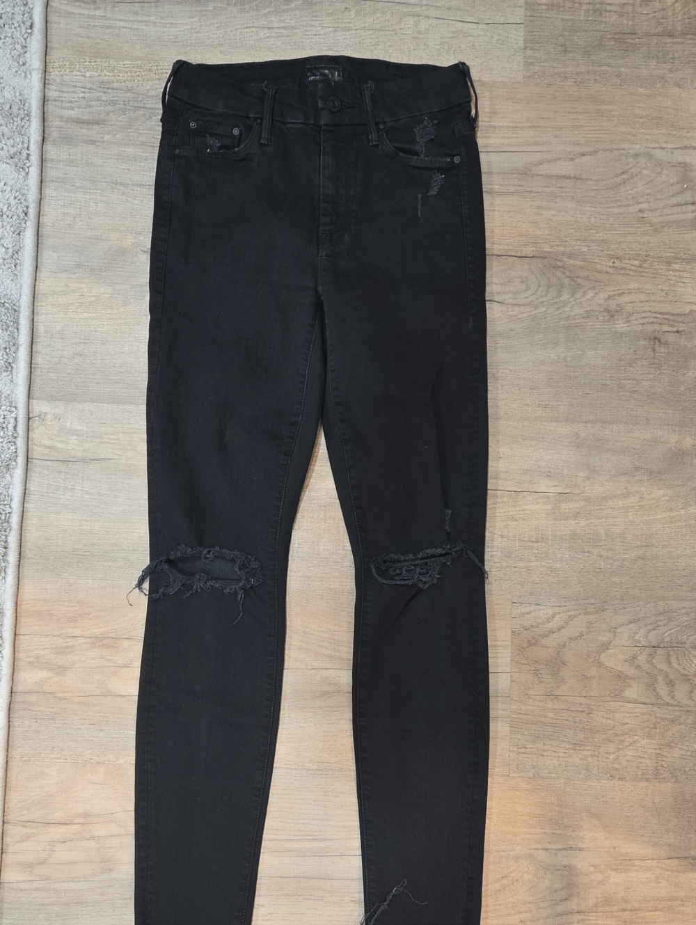 MOTHER Black Skinny Distressed High-Rise Jeans